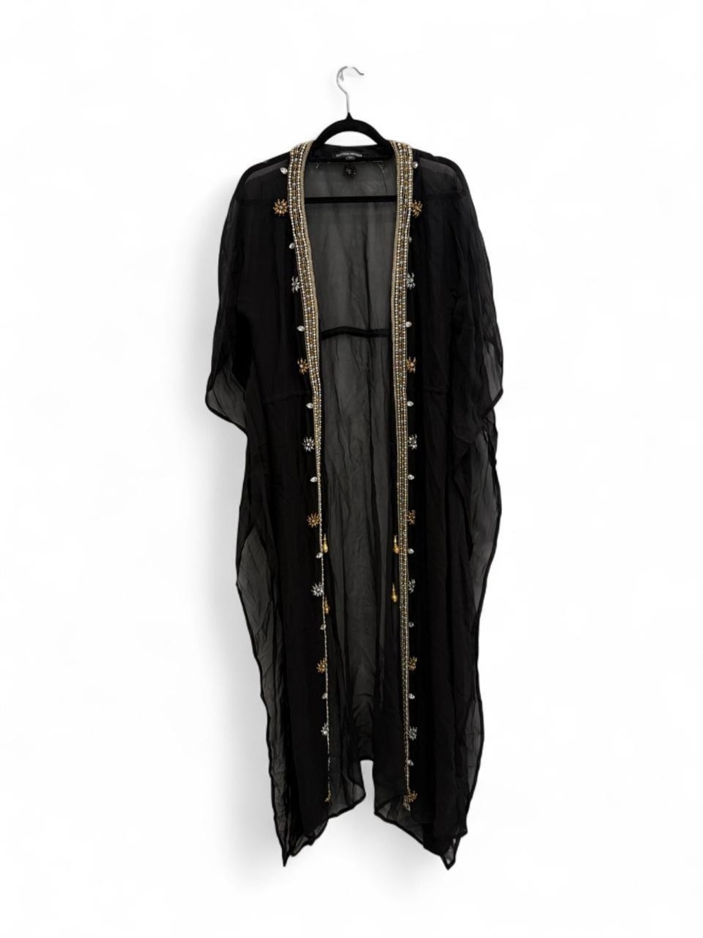 Boston Proper Black Sheer Beaded Gemstone Embellished Maxi Kaftan